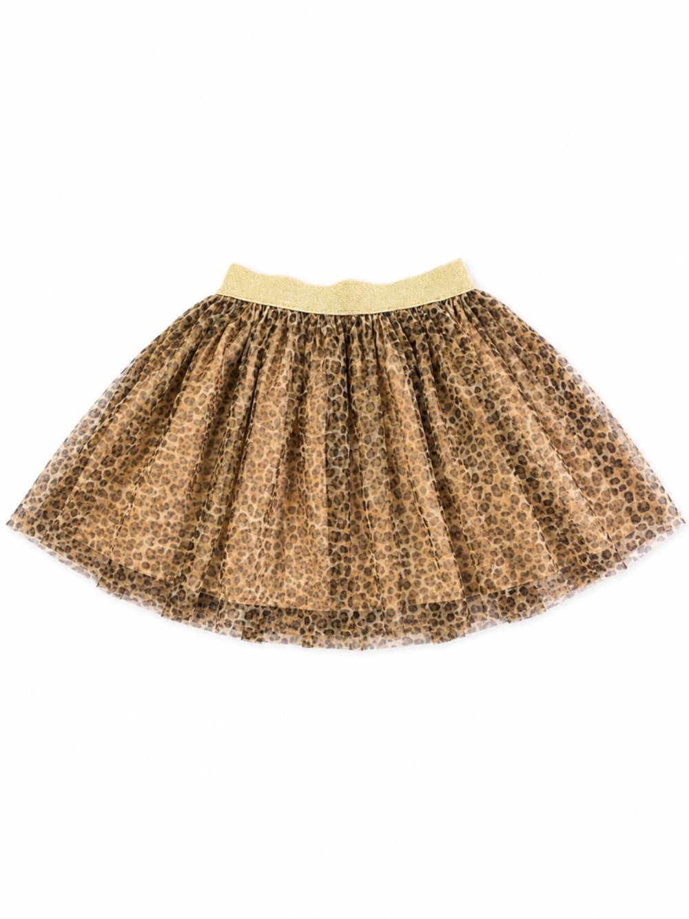 Leopard Print Tulle Skirt with Gold Waistband